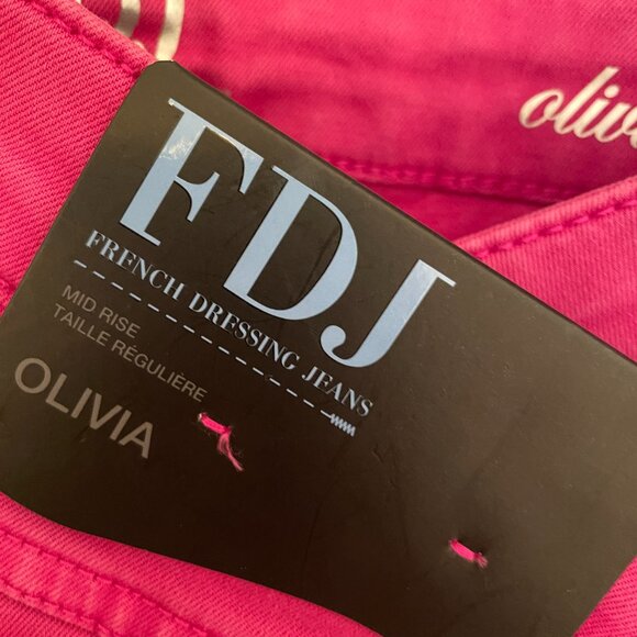 FDJ French Dressing Jeans Olivia Pink Mid Rise Denim Slim Leg Ankle Raw Hem sz 6 - Picture 4 of 7